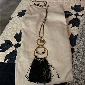 Elegant Navy and Gold Tassel Necklace